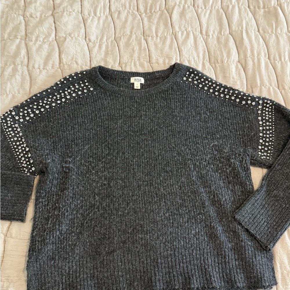 Gray Sweater with rhinestone and metal stud details